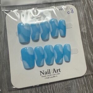 Blue Cloud Press on Nails Square Medium‎ Nail Art Manicure False Nails